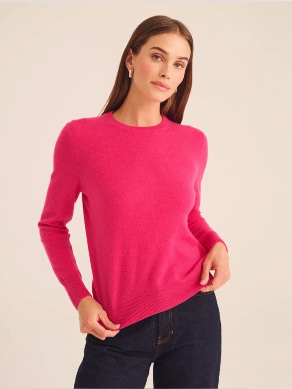 NAADAM The Original Cashmere Crewneck Sweater Dark Pink Fuchsia Knit XS A165